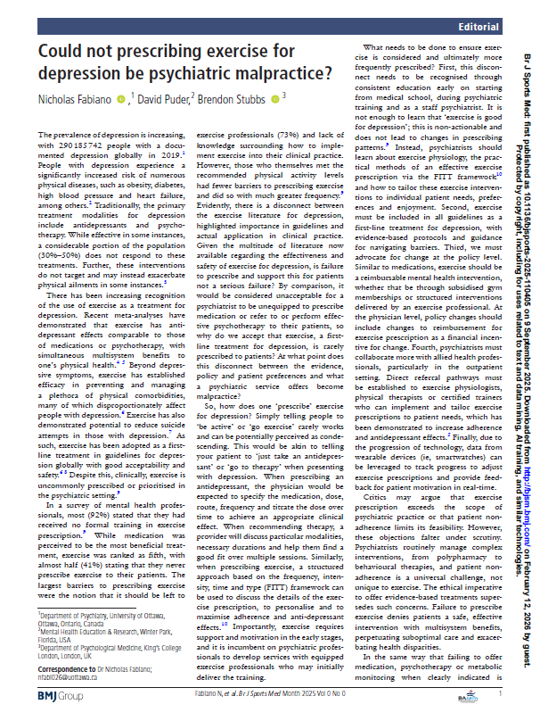 PDF: Could Not Prescribing Exercise For Depression Be Psychiatric Malpractice?